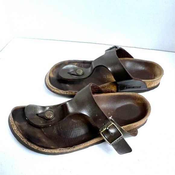 Birkenstock Gizeh dark brown leather sandals, size L4 - Picture 1 of 4
